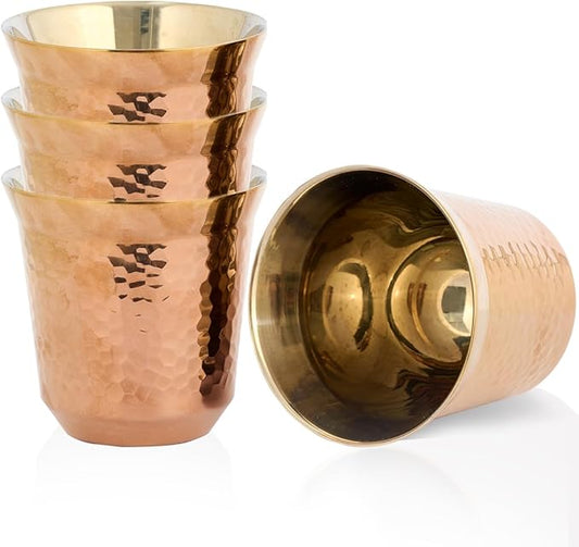 75mL (2.5 Ounce) Stainless Steel Espresso Cups - 4 Pack Double Wall Insulated Cups Demitasse Cups Coffee Cup For Drinking, Drinking Coffee, Drinking Beverages(Crimson gold Hammer texture)
