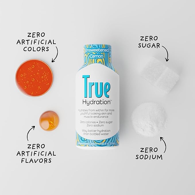 True Hydration Electrolyte Shots, 24-Pack – Supports Sleep Quality, Daily Wellness & Muscle Cramps – Magnesium, Potassium & Taurine – Zero Sugar, Zero Sodium – Unsweetened Lemon