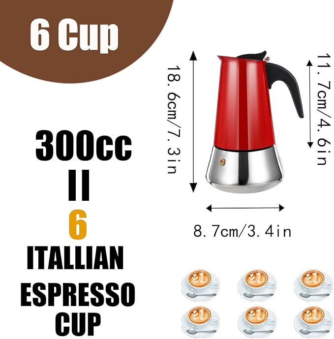 DITOSH 6 Cup Stovetop Espresso Maker Stainless Steel Moka Pot Stove Top Percolator Italian Coffee Makers Capable Mocha Greca Machine Cafe Classic Induction Cookers for Home and Camping 300ml 10oz