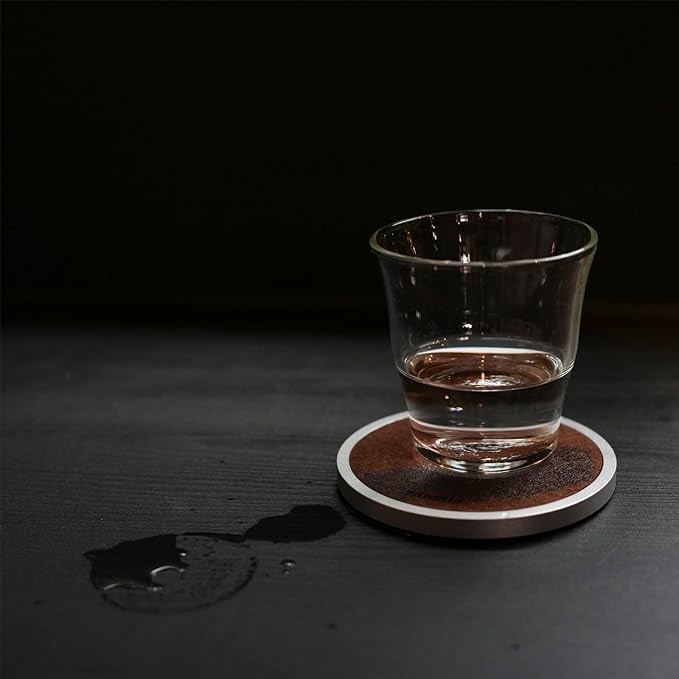 Modern Coasters Set of 1 Base & 3 Felt Pads, Non-Slip Absorbent Coaster for Hot & Cold Drinks, Replaceable Inserts, Metal Coaster for Home, Office, Bar, Outdoor (Mocha Brown)