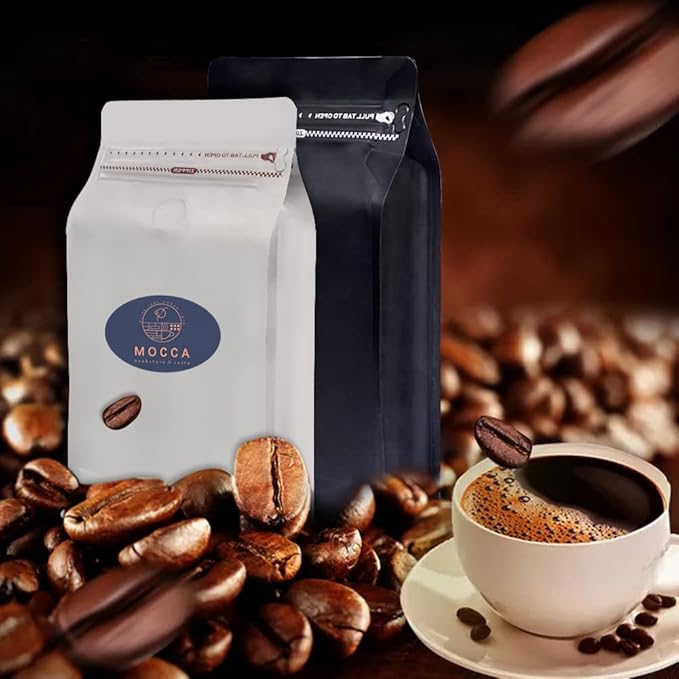 Coffee Bags with Valve (8 oz,1/2 lb,100pcs) Black High Barrier Aluminumed Foil Flat Bottom Heat Sealed Coffee Beans Packaging Bags Side Zipper Resealable Bags for Home or Business