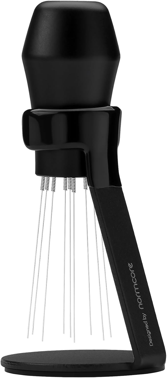 Normcore WDT Distribution Tool with Stand V3-9 Prong Needle Espresso Stirrer - 18 Needles 0.25mm / 0.3mm Thick Spring Wires - Weiss Distribution Technique - Anodized Aluminum Handle