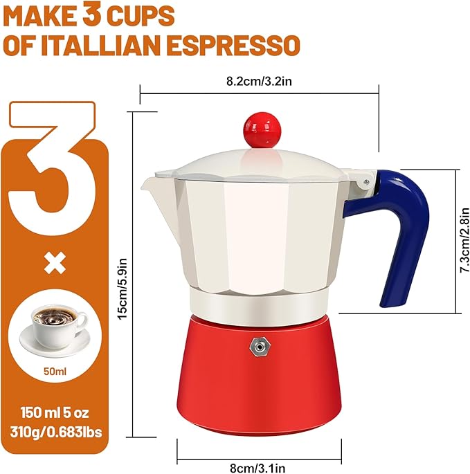 DITOSH 3 Cup Aluminum Espresso Stovetop Moka Pot Express Coffee Maker Percolator Italian Classic Mocha Coffee Machine for Italian and Cuban Cafe Brewing for Home & Camping 150ml 5oz