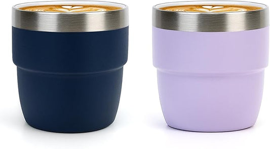 Zenbo 4 oz Espresso/Coffee Cups, Ceramic-Lined Double Wall Vacuum Insulated 18/8 Stainless Steel, Stackable & Dishwasher Safe, Space-Saving, Compatible with Most Espresso & Coffee Makers, 2 Pack