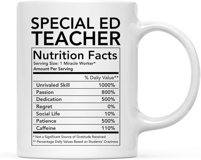 Andaz Press Funny 11oz. Ceramic Coffee Tea Mug Thank You Gift, Special Ed Teacher Nutritional Facts, 1-Pack