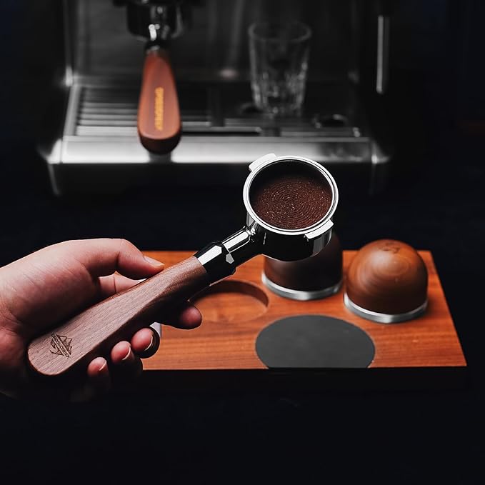 51mm Espresso Bottomless Portafilter with 2 Ear | Fits De’Longhi ECP3420 / EC155 / BCO430 / EC260 Espresso Machine | Stainless Steel Basket and Walnut Handle | Espresso Accessories