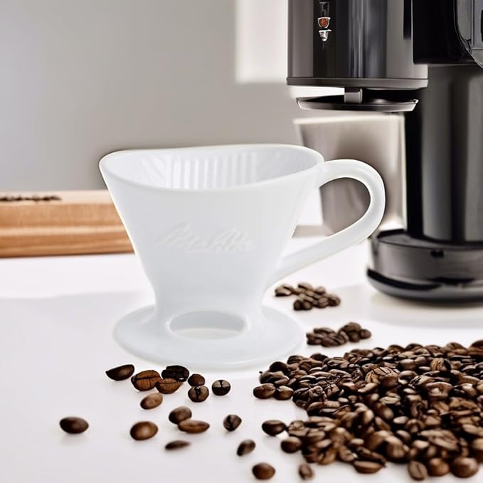 Melitta 1 Cup Porcelain Pour-Over Cone Coffeemaker, Glossy White