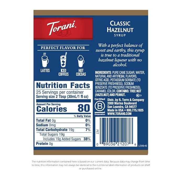 Torani Syrup, Classic Hazelnut, 25.4 Ounces (Pack of 4)
