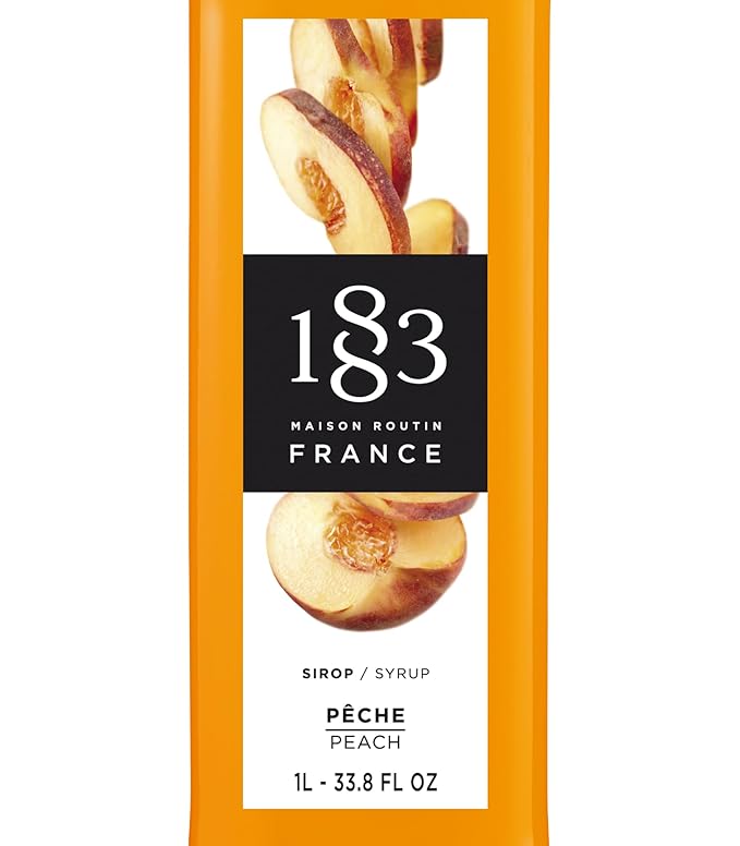 1883 Peach Syrup for Drinks, Made in France, 1 Liter Plastic Bottle