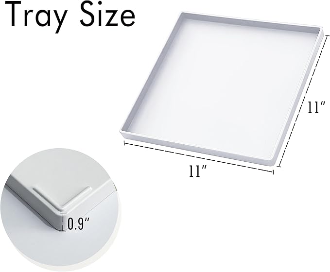 Square Tray for Organization, 11 Inch Plastic Serving Tray, Multi-Purpose Decorative Tray for Bathroom Countertop, Dresser, Ottoman & Coffee Table, Vanity Tray for Jewelry & Makeup, White