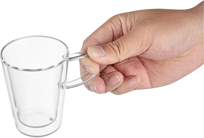 Restaurantware Glass Espresso Cups 5 Count 12 Ounces Borosilicate Double Wall Glass Coffee Mugs Insulated Clear Tea Drinkware for Hot or Cold Beverages