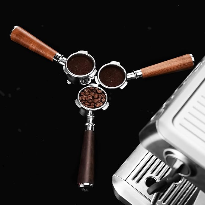 54mm Espresso Bottomless Portafilter with 3 Ear | Fits 54mm Breville/Sage Barista Espresso Machine | Stainless Steel Basket and Solid Wood Handle | Espresso Accessories