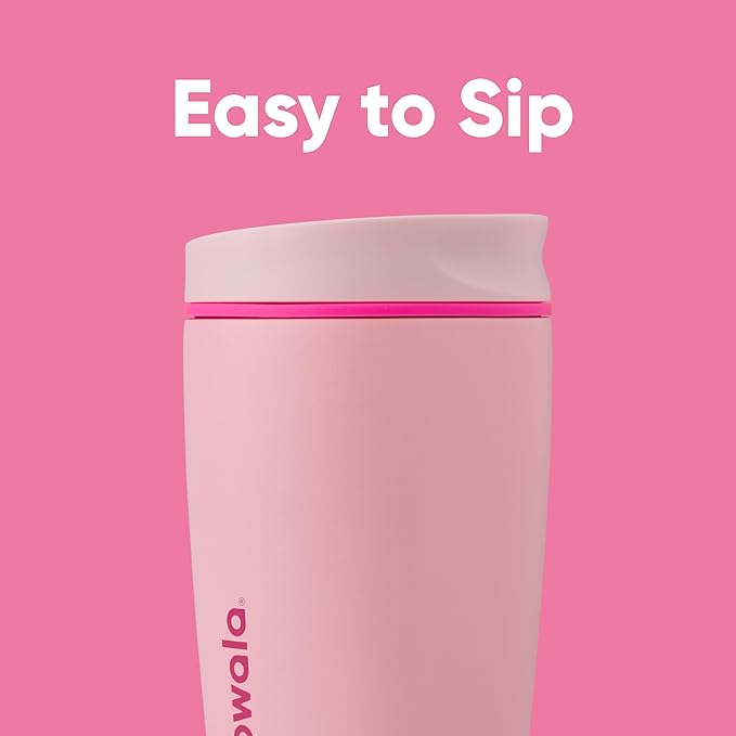 Owala SmoothSip Slider Insulated Stainless Steel Coffee Tumbler, Reusable Iced Coffee Cup, Hot Coffee Travel Mug, BPA Free 12 oz, Pink (Pucker Up) | SmoothSip, Slider, Insulated, Reusable, Iced Coffee Cup