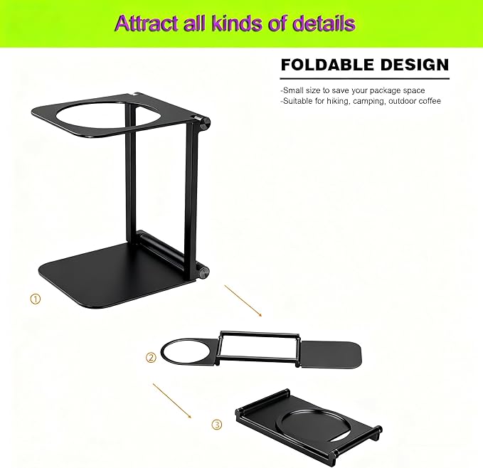Pour over Dripper Stand,Portable &Foldable Aluminum Coffee Dripper Holder Rack, Espresso Machine Stand Suitable for Home,Office,Camping (Black)