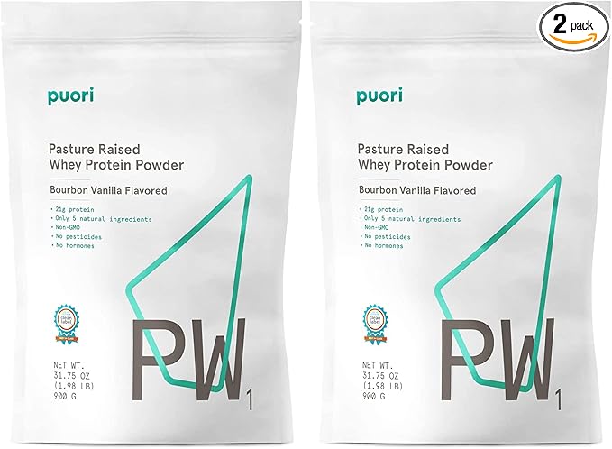 Puori Whey Protein Powder, Bourbon Vanilla - PW1 Pasture-Raised, Grass-Fed Whey Protein Powder Drink Mix containing BCAA Amino Acids - Post-Workout Supplement for Muscle Gain & Recovery - 60 Servings