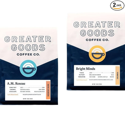 Bean Box Sampler - Roasted by Greater Goods Co., 2-Pack, Freshly Ground Coffee, Gourmet Coffee