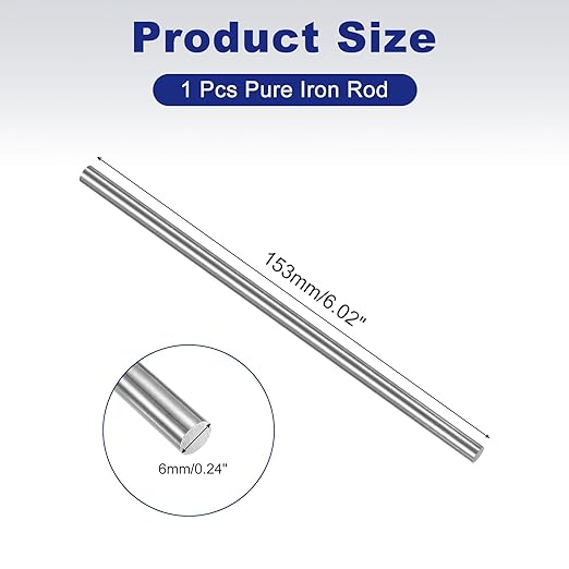 PATIKIL Pure Iron Bar, 0.24" Diameter 6.02" Length Iron String Rod Steel Stick DIY Craft Supplies for Crafting Science Lab Testing
