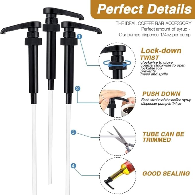 6 Pack Black Syrup Pumps Leak Proof Coffee Syrup Dispenser, Fits 25.4 Oz Coffee Flavoring Syrup Bottles, Great for Home & Coffee Bar Drinking Mixes, Cocktails, Beverage