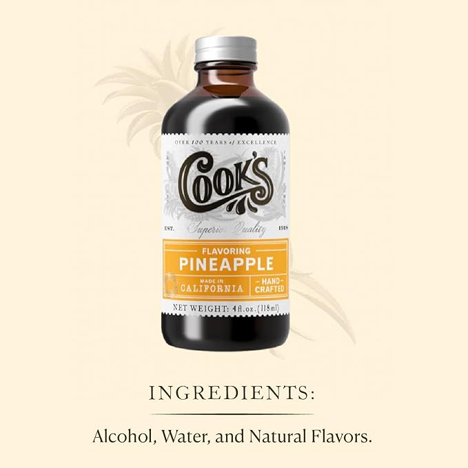 Cook's, Pineapple Flavoring for Baking, Candies, Cakes, Smoothies, Beverages, 4 oz