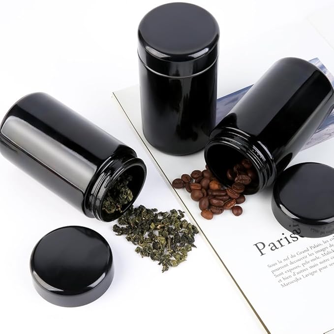 200g Black Ultraviolet Glass Jar with Lid,200 ml Airtight Smell Proof Container,Refillable Containers Jar,Ideal for Long term storage Oil,Coffee,Spices (C capacity: 200ml 3-PCS)