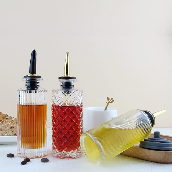 Syrup Dispenser Bottles Set 3 Packs 5 OZ Simple Small Syrup Bottles Set with Upgrade Metal Pour Spout SC057 (3 Pack)