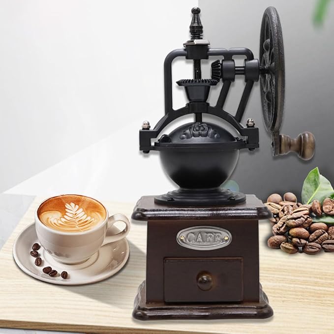 Manual Coffee Grinder, Wooden Coffee Bean Mill with Collection Container, Versatile Retro Wooden Coffees Grinder, Adjustable Coarse Adjustment for Home, Office
