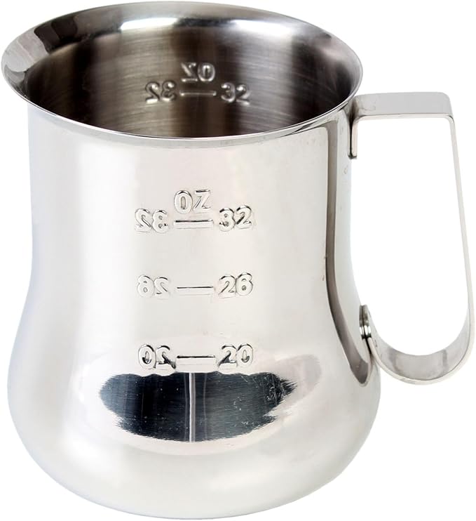 TrueCraftware- 40 oz Stainless Steel Espresso Milk Steaming Pitcher with Measuring Scale- Steaming Pitcher Coffee Bar Cappuccino Barista Tools Milk Jug Steamer Frother Cup