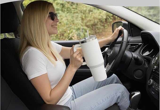 The FaarSky 40 oz Insulated Travel tumbler with lid and straw, 12 Hours Hot & Cold, Vacuum Insulated Stainless Steel, Leak-Proof Lid, (White)