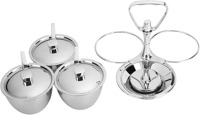 Stainless Steel Sugar Bowl, Seasoning Jar Container, Rotating Condiment Jar Rack Set with Cover for Kitchen Countertop Cabinet