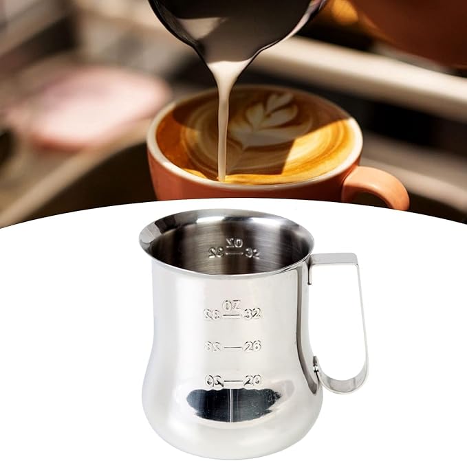 TrueCraftware- 40 oz Stainless Steel Espresso Milk Steaming Pitcher with Measuring Scale- Steaming Pitcher Coffee Bar Cappuccino Barista Tools Milk Jug Steamer Frother Cup