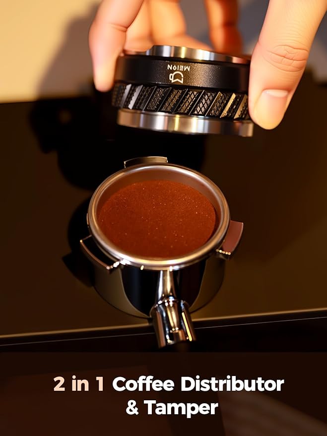 MEION 54mm Espresso Accessories Kit for Breville Espresso Machines, Includes Bottomless Portafilter, Double-sided Coffee Distributor & Tamper, Espresso Stirrer and Thin 0.8mm Puck Screen (Black, 54mm)