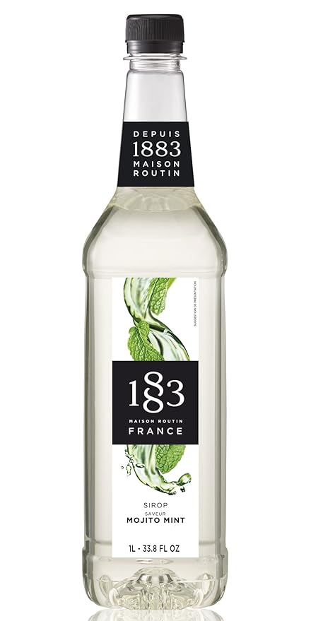 1883 Mojito Mint Syrup for Drinks, Made in France, 1 Liter Plastic Bottle