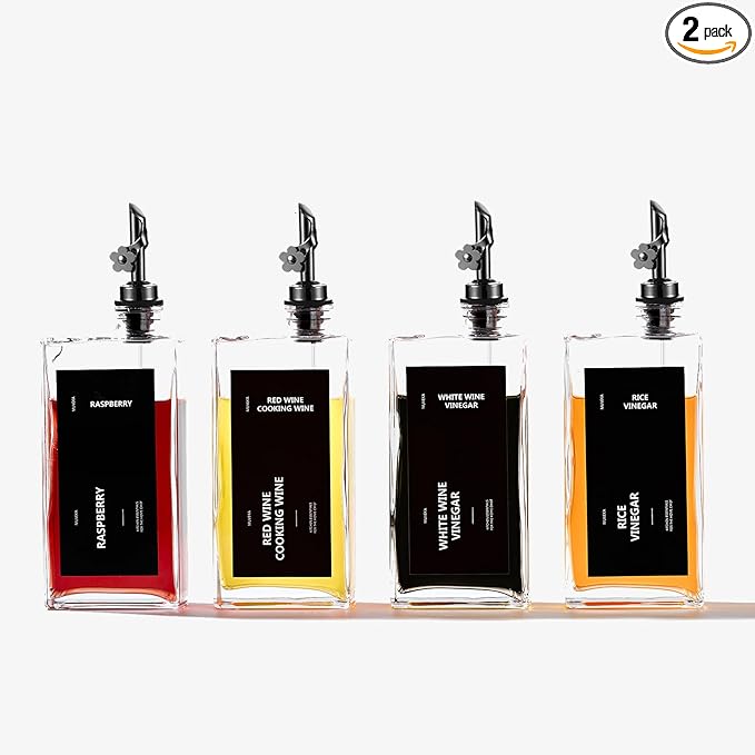 Olive Oil Dispenser Bottle for Kitchen, 16.9 oz/ 500 ml Vinegar Dispenser, Cooking Oil Dispenser Set, Glass Cruet with Pourer Spouts for Vinegar, Coffee Syrup Dispenser