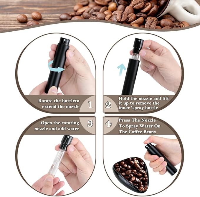 4Pcs Coffee Bean Dosing Cup and Spray Bottle Kit For Espresso, Espresso Coffee Stirrer and Spoon Set, Ceramic Dosing Vessel Tray/Single Dose Measuring Tray Coffee Bar Accessories for Coffee Lover