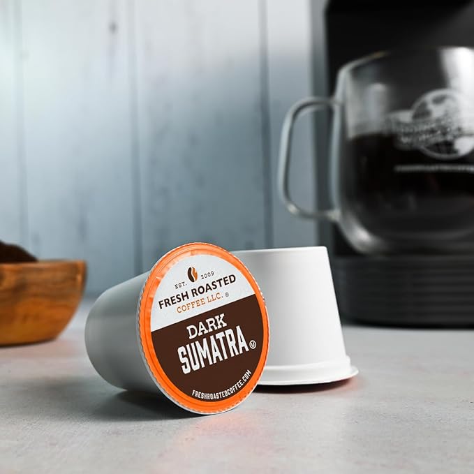 Fresh Roasted Coffee, Dark Sumatra Mandheling |100% Single Origin | Dark Roast, 24 Pods for K Cup Brewers