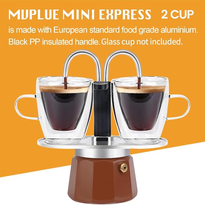 MVPLUE-Mini Express Double Tube Moka Pot Aluminum Mocha Mousse,Share fresh delicious coffee with a friend