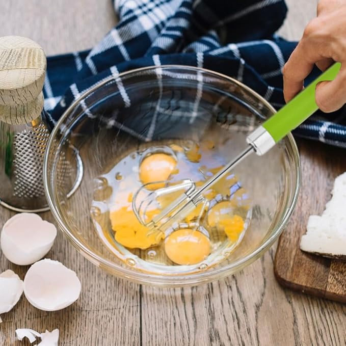 Stainless Steel Egg Whisk, 2025 New Semi-Automatic Whisk Hand Push Rotary Whisk Blender for Baking Cooking, Kitchen Hand Mixer Stirrer Tool for Beating Eggs, Butter, Milk (Blue, 10in)