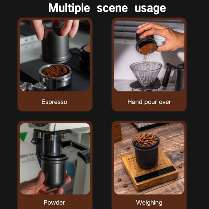 Premium Stainless Steel Coffee Dosing Cup, 58mm Compatible with Portafilters, Black Gray Finish for Espresso and Cafe Use