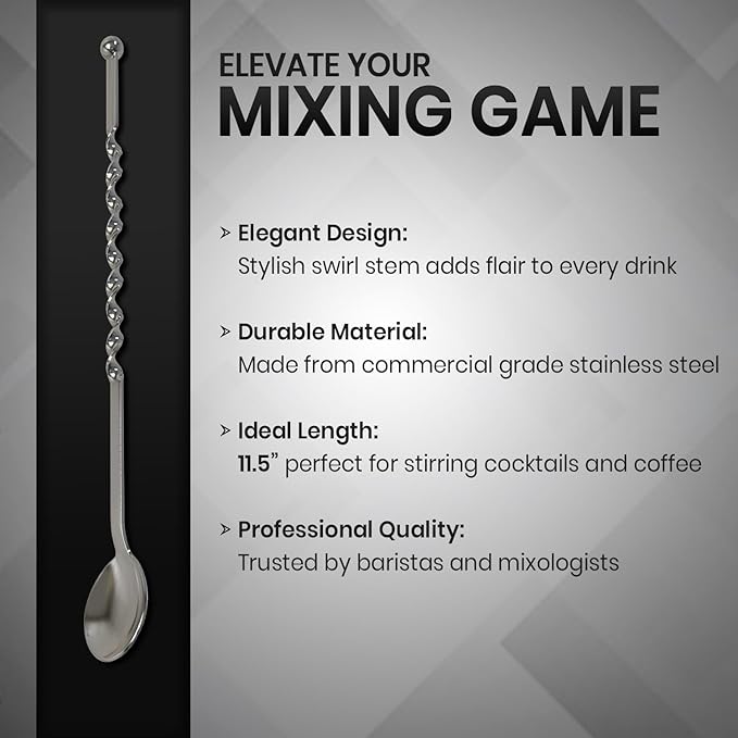 Rattleware Elegant Swirl Stem Bar Twist 11.5" Stirrer/Spoon - Commercial Grade Stainless Steel, Ideal for Drink & Coffee Enthusiasts, Perfect for Home & Commercial Use
