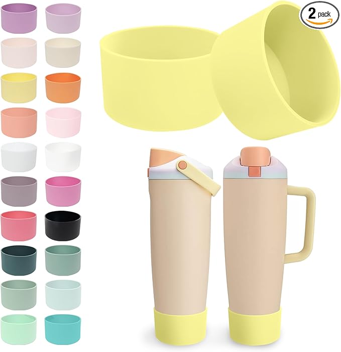 2PCS Silicone Boots for Owala 30oz & 40oz FreeSip Sway Bottles & Tumblers – Non-Slip, Scratch-Resistant, Stability Enhancer for Owala Accessories (Yuzu Yellow)