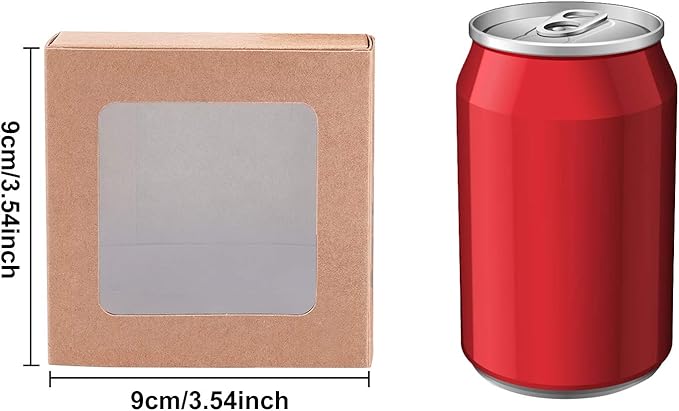 BENECREAT 20 Packs 3.5x3.5x1.2 Square Kraft Paper Gift Boxes Drawer Box with PVC Window Lid for Birthday Party Favor Treats Bakery and Candy
