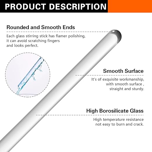 6PCS Glass Stir Sticks Lab Glass Stirring Rod 8"X2 10"X2 with Both Ends Round and 3PCS Glass Graduated Droppers 4"X2 for Science Lab Kitchen Science Education (9)