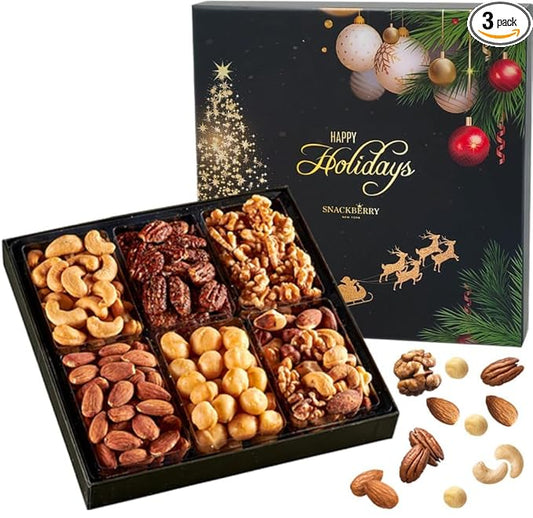 Nuts Gift Basket Arrangement Platter, Gourmet Food Snack Box, Healthy Kosher (3-Pack)