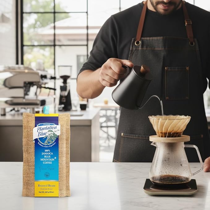 Plantation Blue 100% Blue Mountain Coffee from Jamaica, Medium Roasted Whole Beans (12oz)
