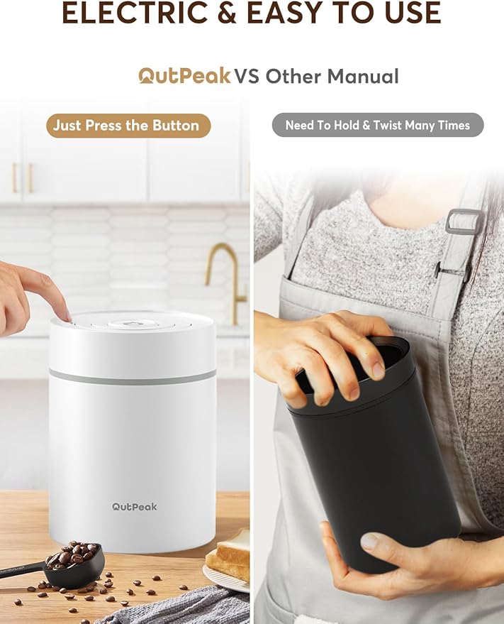 OUTPEAK Neo 2026 Auto Vacuum Coffee Canister, 0.75L Capacity for 8.8oz of Coffee Beans, One-Button Operation, Stainless Steel Coffee Storage Container with Scoop White (Champion's Choice)
