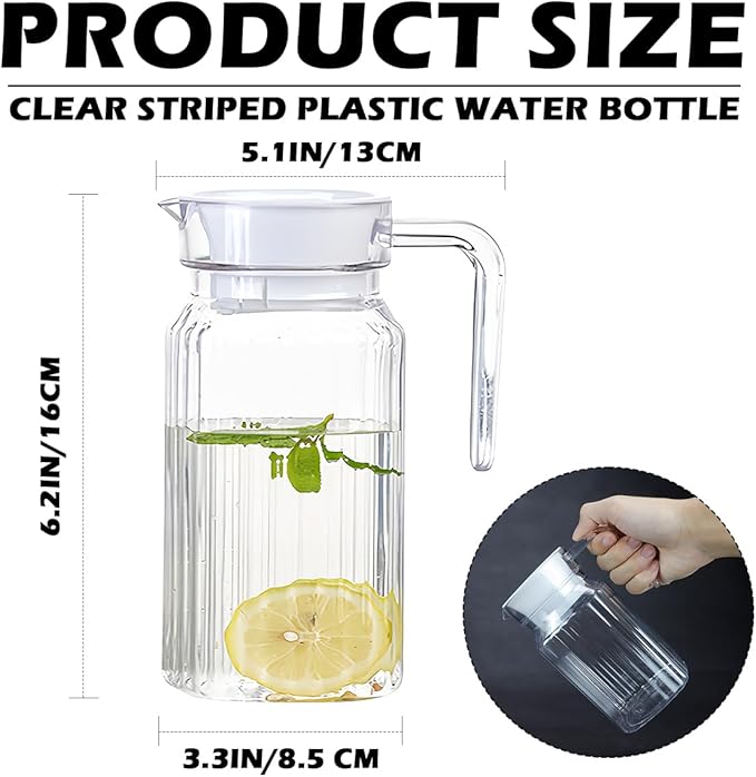 DOERDO Plastic Pitcher with Lid, Broken Resistant Beverage Jugs, Ice Cold Juice Jug for Homemade Juice Iced Tea Milk Beverage, 3.3X6.2Inch, 600ML
