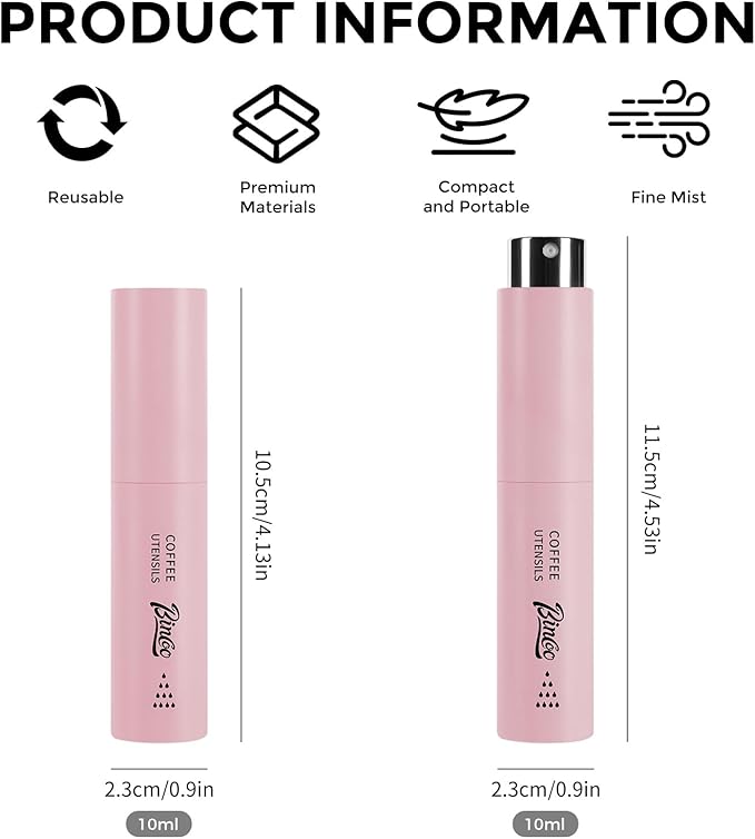 Bincoo Coffee Spray Bottle for RDT Technique - 10ml Mini Atomizer, Pre-Grind Moisture Mist for Grinding, Portable & Refillable with Carabiner Clip (Silver-1 Coffee Spray Bottle)