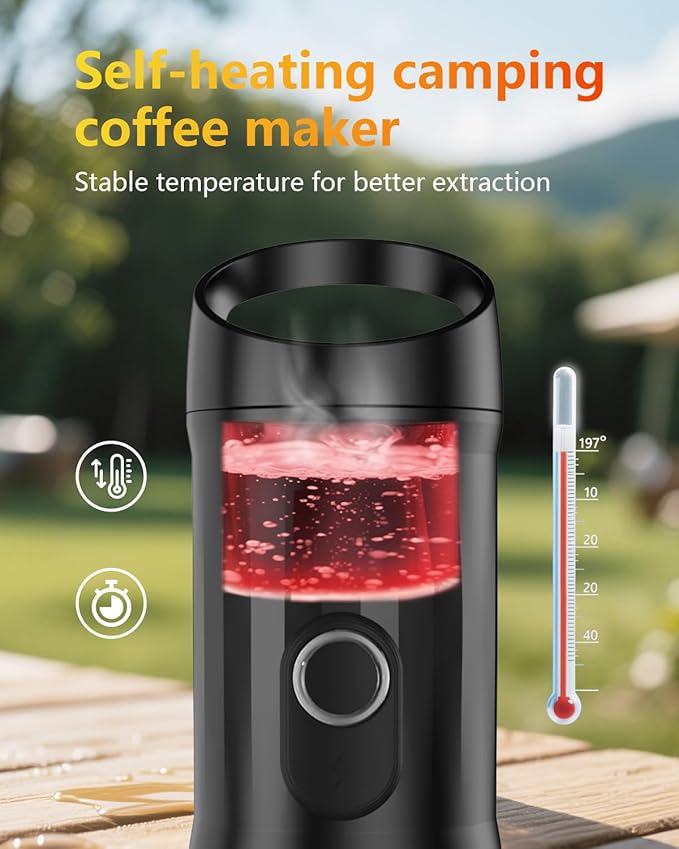 Portable Espresso Machine 3Minute Auto Heat12V Rechargeable Electri Coffee Maker 20 BaCompatible with NS DG Capsules and GroundCoffee for Camping, Travelling RVing HikingandOffice (‌Charcoal black)