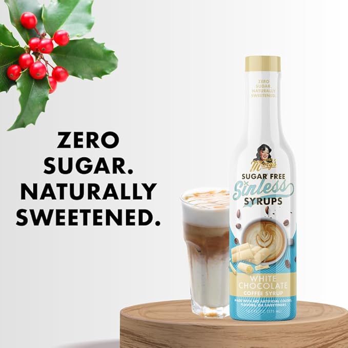 Sugar Free White Chocolate Sinless Syrup - Stevia Based, No Sugar Alcohols or Sucralose, No Artificial Sweeteners, Natural Ingredients, Coffee Tea Cocoa Dessert, Keto Friendly, 1 Pack