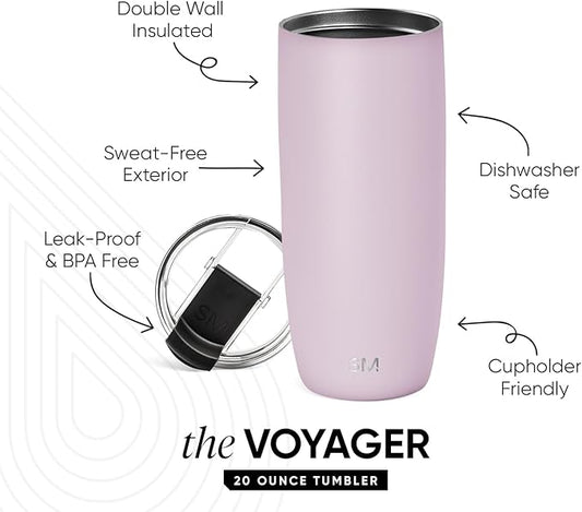 Simple Modern Travel Coffee Mug Tumbler with Flip Lid | Reusable Insulated Stainless Steel Cold Brew Iced Coffee Cup Thermos | Gifts for Women Men Him Her | Voyager Collection | 20oz | Lavender Mist